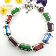 Load image into Gallery viewer, Handblown Cane Glass Bead and .925 Sterling Silver Bracelets