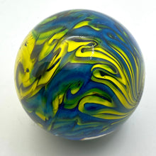 Load image into Gallery viewer, Large Damascus Marbles King Tut Style - Yellow/Blue/Gray