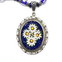 Load image into Gallery viewer, Mosaic Glass Pendant Necklaces with Cane Beads - NAVY BLUE