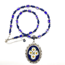 Load image into Gallery viewer, Mosaic Glass Pendant Necklaces with Cane Beads - NAVY BLUE
