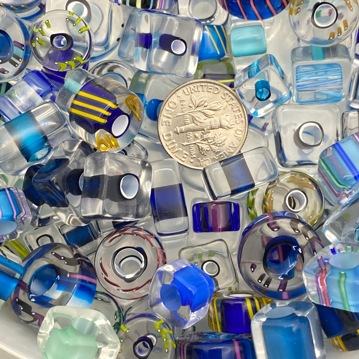 Hand Blown Glass Cane Beads, Slices Blue Mix VWTGlass