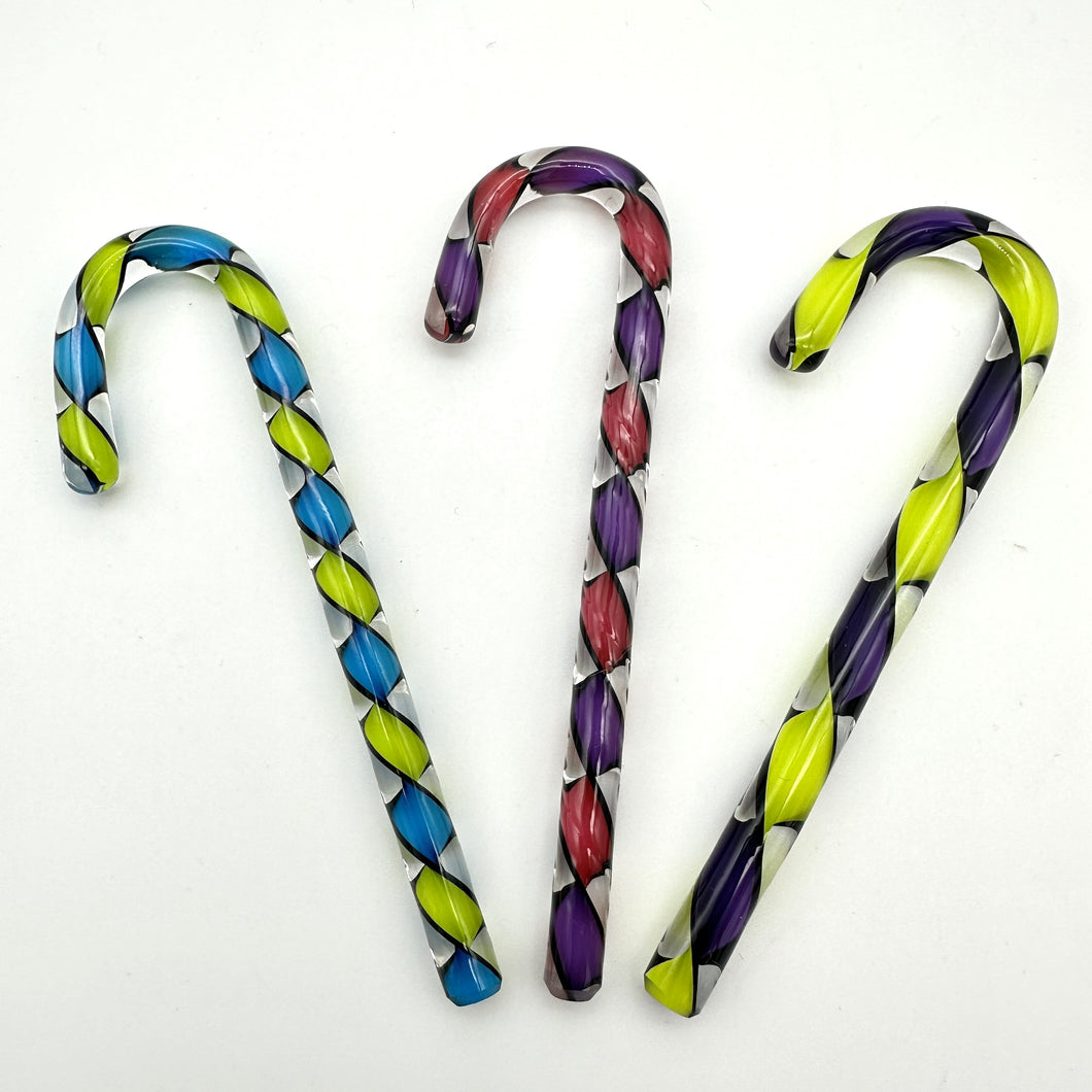 Art Glass Candy Canes Filigree/Ribbon - HARLEQUIN MIX