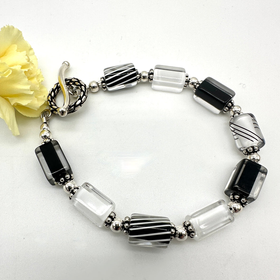 Handblown Cane Glass Bead and .925 Sterling Silver Bracelets