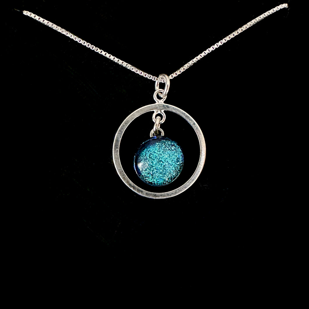 Blown Glass Stardust Sterling Pendant Necklaces with Sterling Silver Chain - SMALL CIRCLE