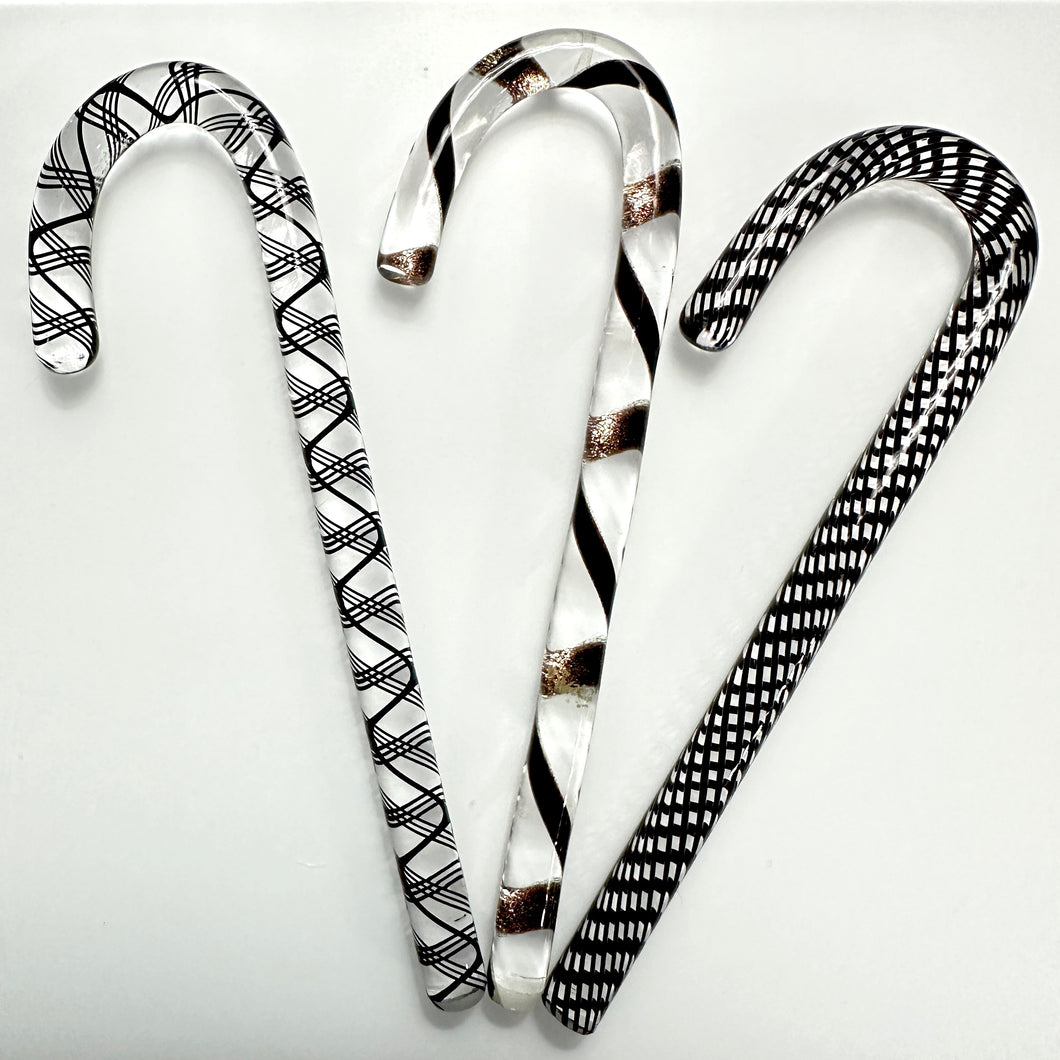 Art Glass Candy Canes Filigree/Ribbon - Black and Gold Mix