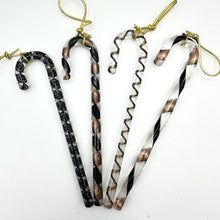 Load image into Gallery viewer, Large Handblown Filigree Art Glass Candy Cane – Approx. 6 Inches, Classic Black and Gold Collection
