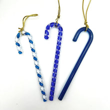 Load image into Gallery viewer, Large Handblown Filigree Art Glass Candy Cane – Approx. 6 Inches, Classic Blues Collection
