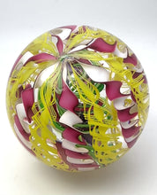 Load and play video in Gallery viewer, Glass Blown Filigree Ribbon Crown Core Marbles - AQUA/WHITE/PINK/BLACK
