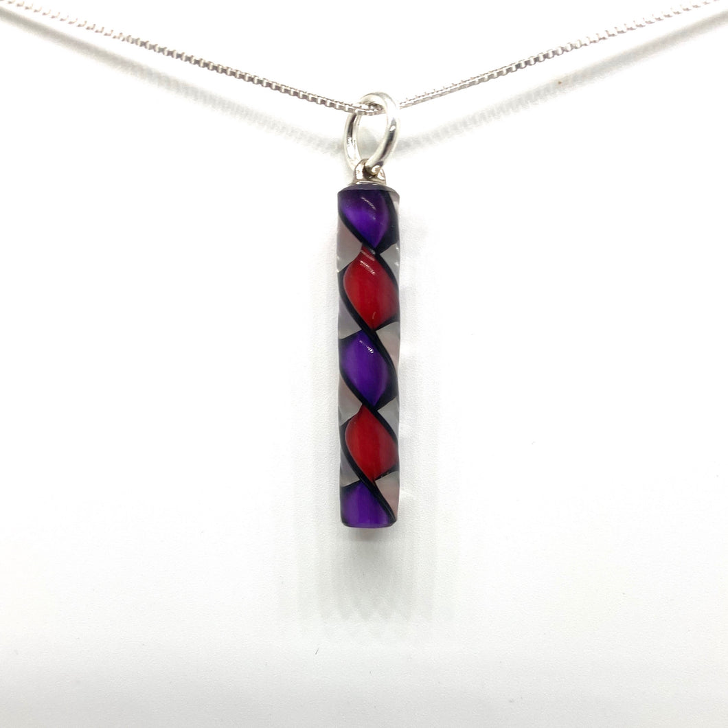 Handblown Ribbon Glass Pendant Necklaces - Purple/Ruby Ribbon