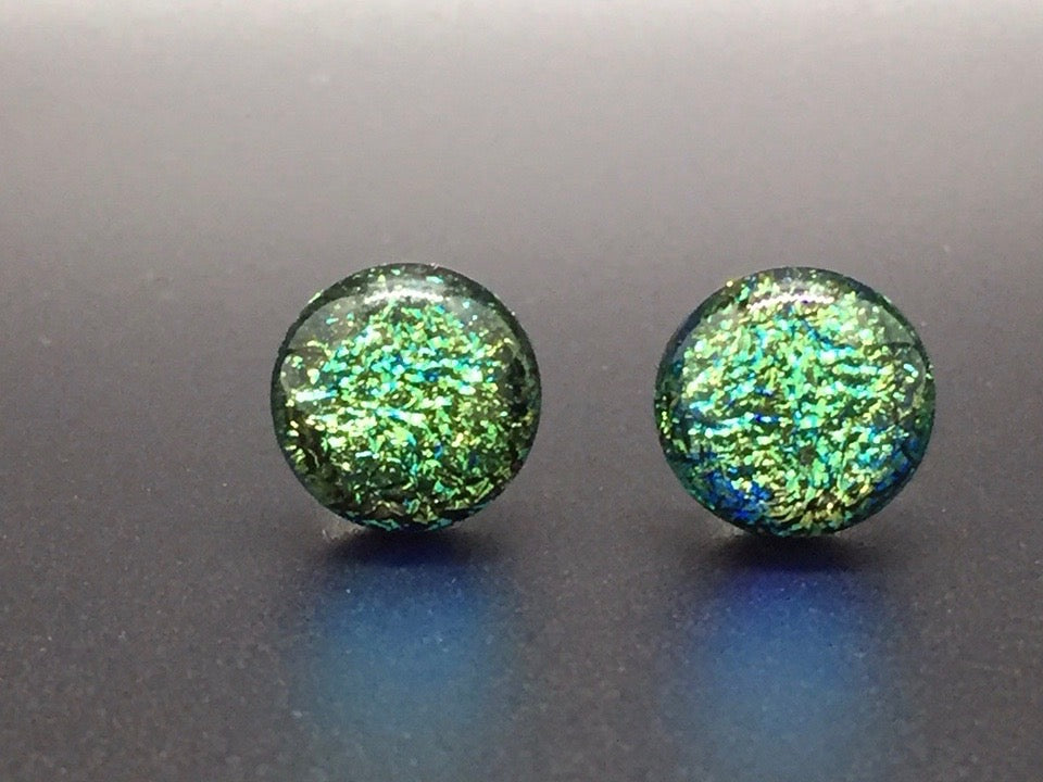 Blown Glass Stardust Stud Earrings - Green