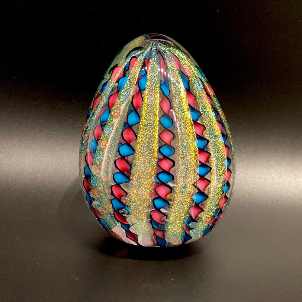 Filigree Ribbon Stardust Eggs , Glass Sculptures - AQUA/RUBY/LARGE
