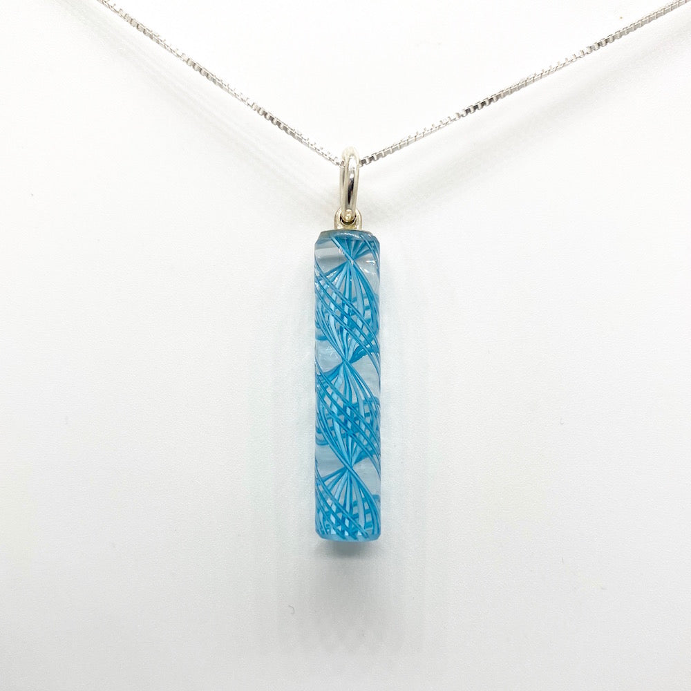 Handblown Filigree Glass Pendant Necklaces - Aqua Filigree