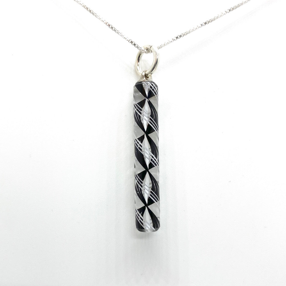 Handblown Filigree Glass Pendant Necklaces - Black White Filigree