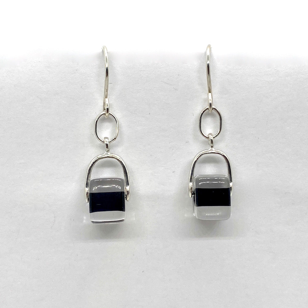 Cane Glass Bead Stirrup Earrings - Black