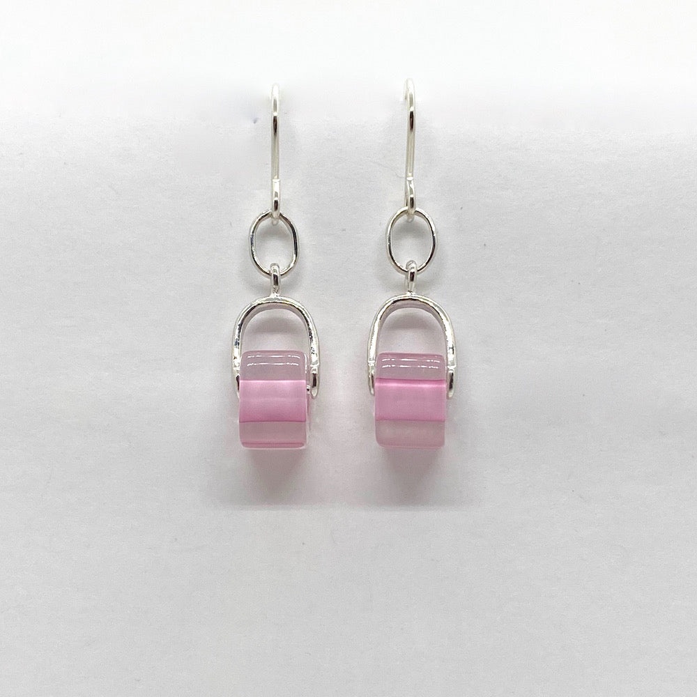 Cane Glass Bead Stirrup Earrings - Pink