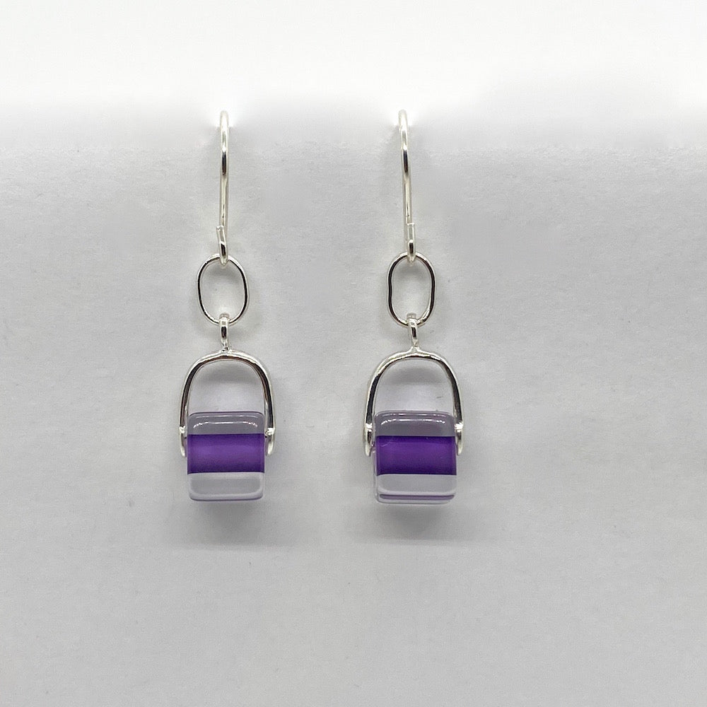 Cane Glass Bead Stirrup Earrings - Purple