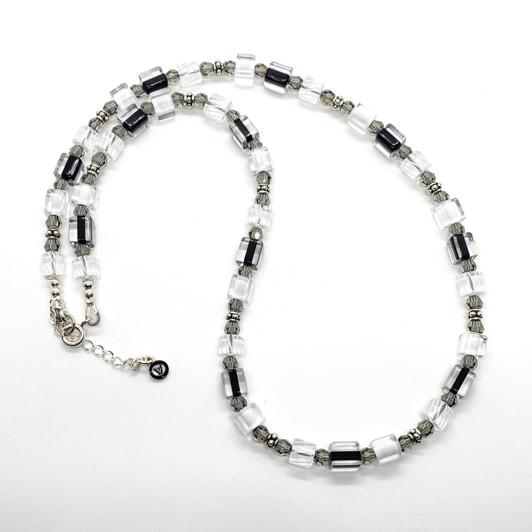 Cane Beads & Swarovski Crystals Necklaces - BLACK & WHITE