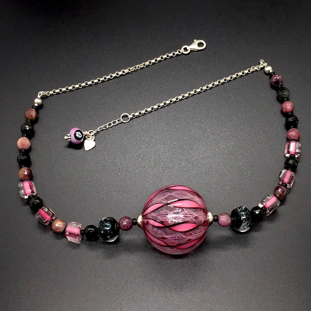 Designer Line: Single Hollow Filigree Bead Necklaces - PINK & BLACK