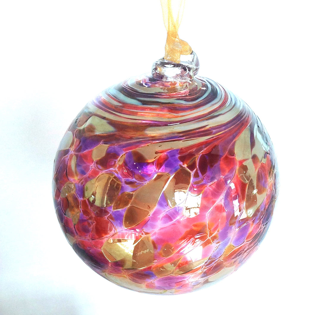 Blown Glass Iridescent Gold Christmas Balls Medium and Small, Made in Canada