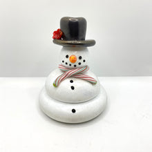 Load image into Gallery viewer, Hand Blown Glass Melting Snowman - Red, Green and White Candy Cane Ribbon Glass Scarf
