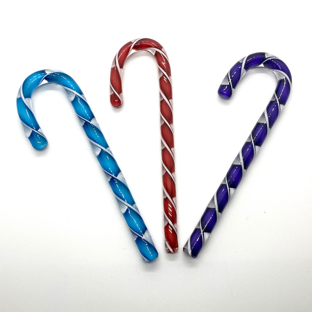 Art Glass Candy Canes Filigree/Ribbon - AQUA/RED/PURPLE MIX
