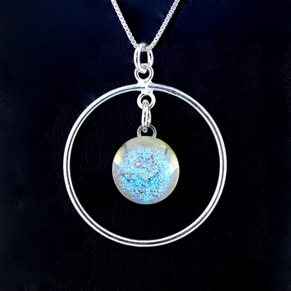 Blown Glass Stardust Sterling Pendant Necklaces with Sterling Silver Chain - MEDIUM CIRCLE