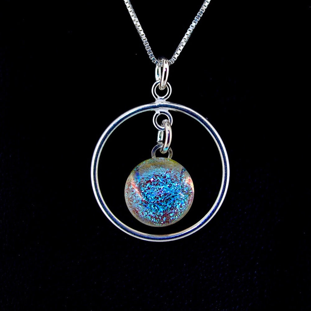 Blown Glass Stardust Sterling Pendant Necklaces with Sterling Silver Chain - SMALL CIRCLE