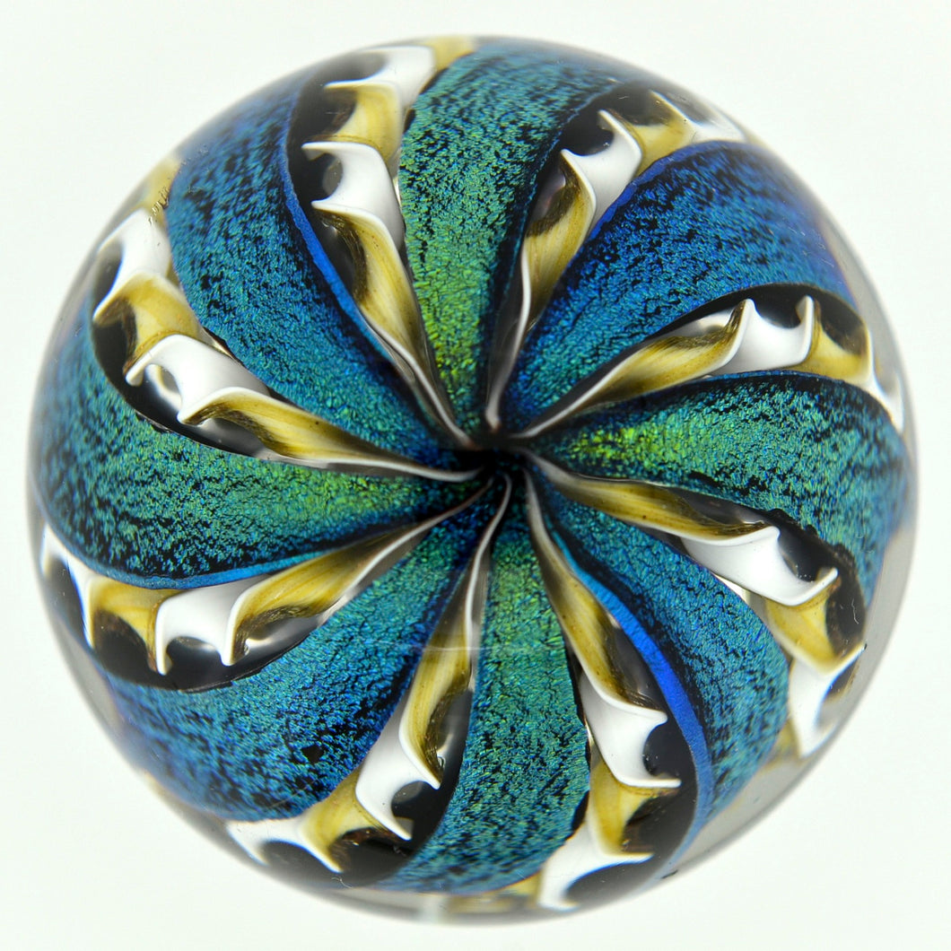Stardust Crown Artglass Marbles - GOLD/WHITE/BLUE GREEN