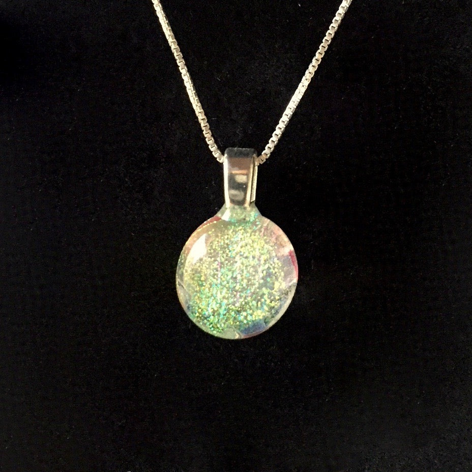 Blown Glass Stardust Pendant Necklaces with Sterling Silver Chain - Gold Crystal