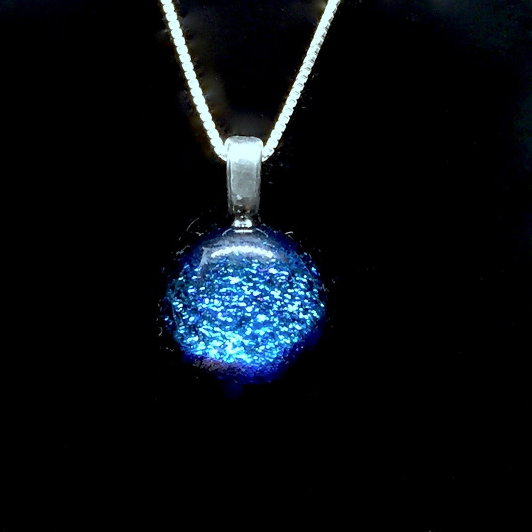 Blown Glass Stardust Pendant Necklaces with Sterling Silver Chain - Aqua Blue