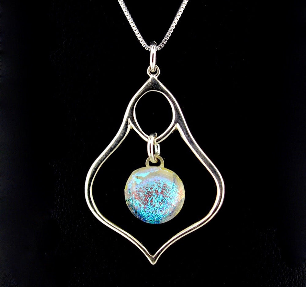 Blown Glass Stardust Sterling Pendant Necklaces with Sterling Silver Chain - SHIELD