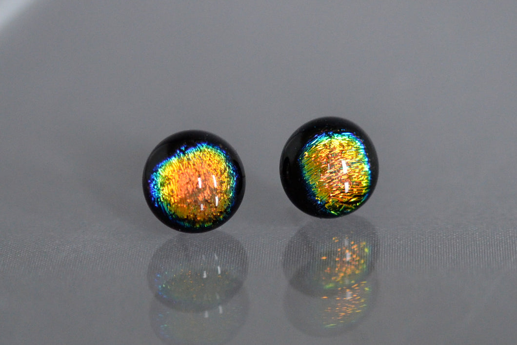 Blown Glass Stardust Stud Earrings Black Frame - Orange/Gold