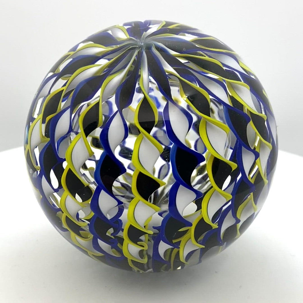Ribbon Mirage Glass Marbles - BLACK/WHITE/YELLOW/BLUE