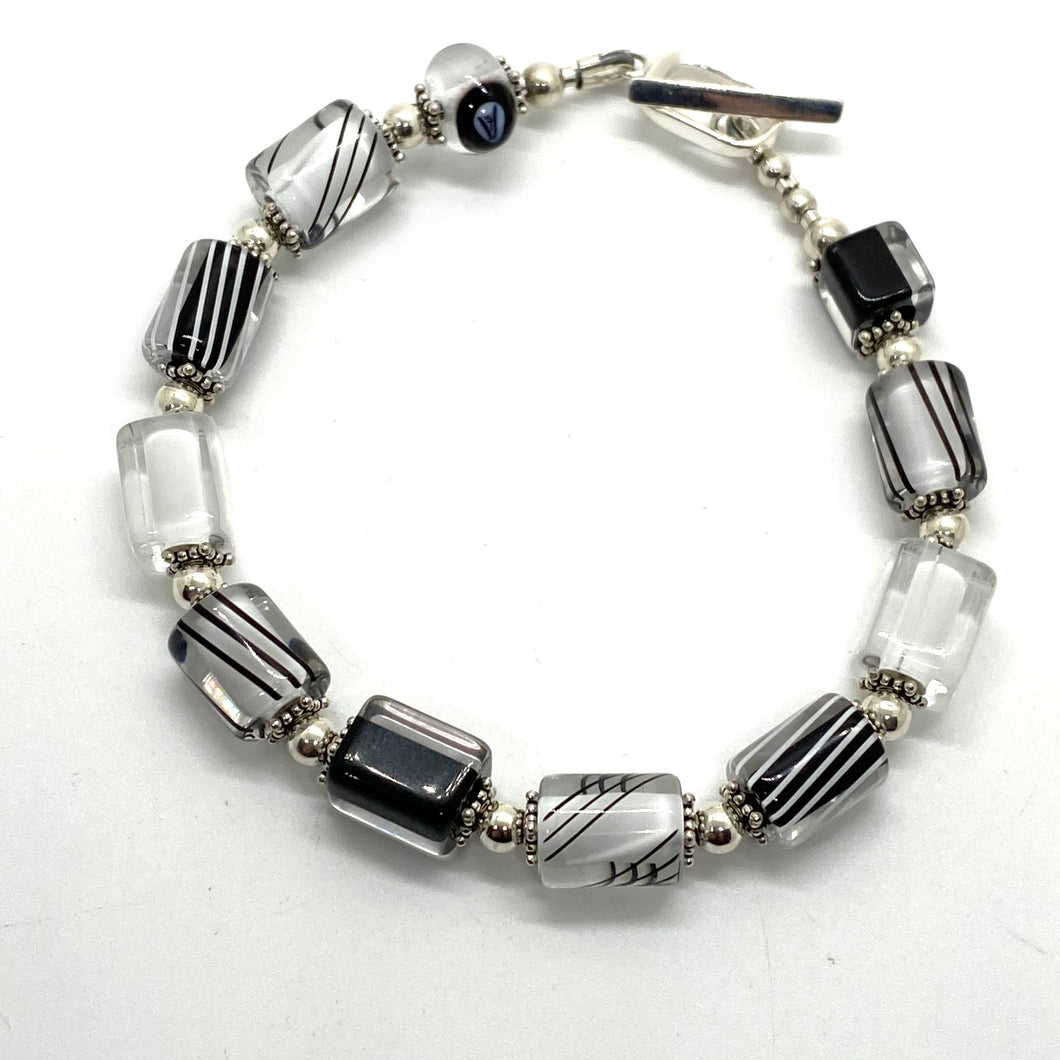 Glass Cane Bead Bracelets - BLACK/WHITE